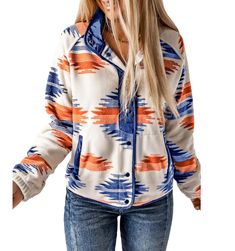 PRICES MAY VARY. Feature:Snap button down closure, 2 hand pockets and 1 chest pocket, long sleeve, stand collar, relaxed fit, fleece western tribal jacket for women, casual Aztec print shacket, warmth jacket coat. Match:The women's aztec shirt jackets are easy to match with shirt, tank tops, jeans, sneaker or boots, women's long sleeve fleece coat bringing you cozy wearing experience. Occasion:It is an ideal comfortable casual jacket for school, work, leisure, outdoor sports, exercise, club, par Western Aztec, Elegant Blazers, Fleece Jacket Womens, Cozy Coats, Retro Jacket, Long Sleeve Outerwear, Fashion Hoodies, Fleece Coat, Cotton Cardigan