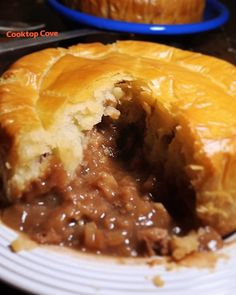 a meat pot pie on a white plate