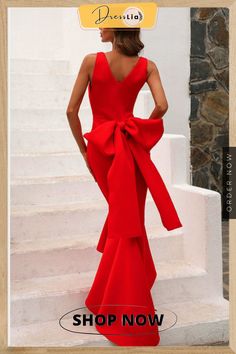 Red Mermaid High-low Formal Evening Dress Red V-neck Mermaid Dress For Prom, Red V-neck Mermaid Evening Dress, Red V-neck Mermaid Dress For Evening, Red Mermaid Dress For Formal Occasions, Red Fitted Mermaid Evening Dress, Elegant Red V-neck Mermaid Dress, Red Mermaid Maxi Dress For Evening, Red Fishtail Evening Dress For Gala, Red Mermaid Fishtail Dress For Gala