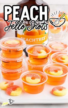 peach jelly shots are arranged on a tray