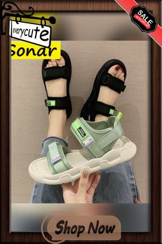 Sports Women Sandals Ins Summer Student Female Sandals Women's Casual Shoes Designer Sandals Thick Flat Sandals Green Closed Toe Sport Sandals For Spring, Green Flat Sport Sandals For Summer, Green Open Toe Sport Sandals For Summer, Trendy Closed Toe Sport Sandals For Summer, Trendy Green Open Toe Sport Sandals, Casual Green Wedge Sandals With Ankle Strap, Casual Green Ankle Strap Wedge Sandals, Trendy Green Sport Sandals With Round Toe, Female Sandals