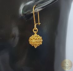 "★ Traditional Croatian filigree ball earrings, handcrafted in solid 14 k gold. Replicas of 19th century Ethnic, Heritage jewelry from Dubrovnik - Dalmatia region. Simple in style, versatile to wear with any outfit, and perfect for any occasion. Earrings end with secure - latching type of ear-wires. ★ *These earrings are handmade on order in 7-10 business days* Due to the handmade creation, every pair is unique, so there can be tiny variations in dimensions of the finished earrings. They are on Ornate Jhumkas With Intricate Design Gift, Ornate Brass Jhumkas As Gift, Ornate Brass Jhumkas For Gift, Byzantine Filigree Earrings For Gift, Byzantine Filigree Earrings As Gift, Temple Jewelry Filigree Jhumkas Gift, Formal Filigree Danglers Drop Earrings, Formal Filigree Drop Danglers, Traditional Pierced Danglers For Formal Occasions