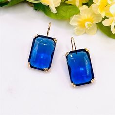 1.6” Long Gold Framed Lightweight Nwot Same Day / Next Day Shipping 5 Seller Anthro Earrings Jewelry Dark Blue Sapphire Royal Crystal Faceted Rectangle Wedding Guest Black Tie Event Classic Elegant Light Blue Earrings For Summer, Elegant Blue Summer Earrings, Trendy Blue Formal Jewelry, Elegant Light Blue Summer Jewelry, Blue Jewelry For Summer Party, Blue Summer Jewelry For Party, Summer Blue Jewelry For Party, Blue Summer Party Jewelry, Wedding Guest Black Tie