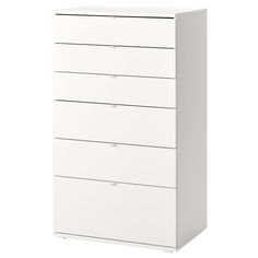 a white chest of drawers with five drawers