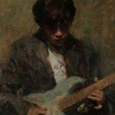 a painting of a man playing an electric guitar