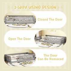 three different types of baby cribs with instructions