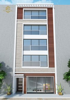 an artist's rendering of a two story building with windows and balconies