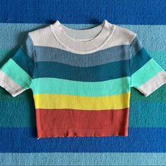 Nwot Super Cute Crop Top Sweater With Bold Rainbow Stripes. Size Small. See Photos For Measurements. Pet-Free, Smoke Free Home, And I Am The Only Owner Of This Item. Great Gift, Too! Green Tops For Spring, Multicolor Tops With Color Matching For Summer, Colorful Summer Top With Yellow Pattern, Casual Yellow Tops With Colorful Pattern, Trendy Multicolor Tops With Rainbow Print, Yellow Tops With Colorful Pattern For Summer, Multicolor Tops With Color Matching For Spring, Vibrant Fitted Multicolor Tops, Rainbow Fitted Crew Neck Top