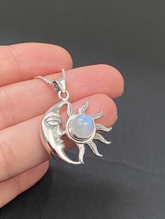 "Sterling Silver Moon and Sun Moonstone Necklace Metal: All components are made from solid .925 Sterling Silver Stone: moonstone gemstone Measurement: pendant height is approx. 35mm (1.4\")  and 25mm (1\") wide  Choose Chain Length At Checkout  Please feel free to Convo me with any questions before purchasing.  Please view policy before purchasing You can enter my storefront here https://www.etsy.com/shop/LinksAndStones Thank You For Visiting My Shop" Adjustable Moon Shaped Gemstone Jewelry, Adjustable Moon-shaped Gemstone Jewelry, Silver Moonstone Ring With Moon Phase, Spiritual Sterling Silver Moonstone Ring With Moon Phase, Spiritual Moon Jewelry With Sun And Moon Design, Celestial Moon-shaped Moonstone Ring In Sterling Silver, Celestial Silver Labradorite Jewelry, Healing Moon Phase Pendant Jewelry, Sterling Silver Sun And Moon Spiritual Necklace