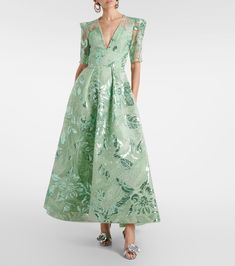 Sequined tulle gown in blue - Elie Saab | Mytheresa Elegant Green A-line Evening Dress, Spring A-line Gown With Lined Bodice, Elegant Green A-line Gown, Green A-line Gown For Spring, Evening A-line Tulle Gown, Sheer Bodice A-line Organza Dress, Silk A-line Gown For Formal Occasions, Silk A-line Evening Gown, Silk A-line Evening Dress For Gala