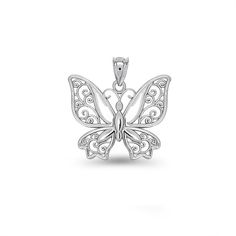 Sterling Silver Butterfly Charm. Measures approximately 1 x 1. Matching earrings also available. Made to order. Free shipping Elegant Butterfly Charms Jewelry, White Sterling Silver Butterfly Necklace, Elegant Silver Butterfly Necklace With Charm, Sterling Silver Butterfly Ring In White Gold, White Gold Butterfly Ring Gift, Silver Butterfly Charm Necklace In Sterling Silver, Nickel-free Sterling Silver Butterfly Pendant Necklace, Silver Butterfly Sterling Silver Jewelry, Silver Sterling Butterfly Necklace With Butterfly Clasp