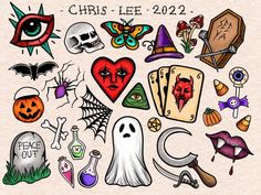 various halloween items are arranged in the shape of a circle