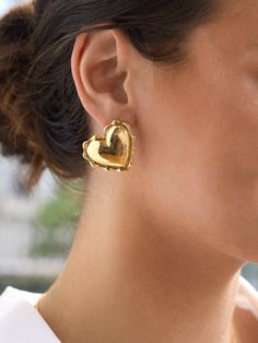 Show your earstack a little love with the Alyssa Earrings. These gold heart stud earrings bring adorable vibes to your everyday 'fits, while still keeping things classy with their sleek gold coloring. Wear alone or pair with others studs — these earrings go great with almost anything. L Post, Gold Heart Stud Earrings, Everyday Fits, Gold Heart Studs, Baublebar Earrings, Romantic Design, Heart Stud Earrings, Scalloped Edges, Heart Studs