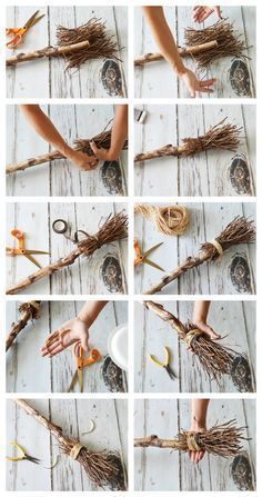 step by step instructions on how to make a wicker witch's broom for halloween