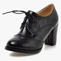 Pu Leather Size 8 Brand New Brogue Shoes Women, Oxford Shoes Heels, High Heel Stiefel, Walking In Heels, Shoes Chunky, Basic Heels, Black Block Heels, Leather Brogues, Oxford Heels