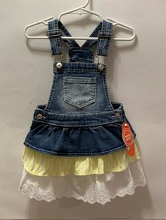 toddler girls skirtalls size 2T. NWT!. Toddler Suspender Skirt, Country Dresses Toddlers, Toddler Denim Skirt, Kids Denim Skirt, Girls Jean Dress, Basic Dress Pattern, Girl Dress Pattern, Dress Tutorials, Baby & Toddler Clothing