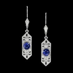 VINTAGE STYLE SAPPHIRE DIAMOND DROP EARRINGS ART DECO DANGLE BLUE WHITE GOLD Luxury Platinum Blue Earrings, Luxury Blue Platinum Earrings, Elegant Blue Platinum Earrings, Blue Platinum Earrings For Wedding, Formal Platinum Earrings With Gemstone, Formal Platinum Gemstone Earrings, Classic Blue Platinum Earrings, Luxury Blue Diamond Earrings, Luxury Blue Diamond Earrings With Accents