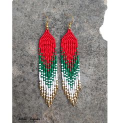 Christmas earrings Holiday earrings Xmas earrings Funny earrings Ombre earrings Red Green earrings Seed bead earrings Statement earrings Dangle earrings Native bead earrings Gradient earrings Fringe earrings Long earrings Christmas party funny earrings from selected Czech Red, Green, White and Golden beads. Length - 4 1/3 inches 100% handmade Czech seed beads. Shipping worldwide Gift packedge - FREE! Thanks for view! Please note that due to lighting effects, monitor's brightness, contrast and ot Red Ear Wire Earrings For Holiday, Holiday Red Ear Wire Earrings, Red Holiday Earrings With Ear Wire, Beaded Dangle Christmas Jewelry, Christmas Beaded Dangle Jewelry, Red Dangle Earrings For Holidays, Handmade Elegant Beaded Earrings For Christmas, Holiday Beaded Dangle Jewelry, Red Dangle Earrings For Holiday