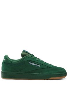 Find REEBOK Club C 85 Sneakers on Editorialist. emerald green suede/canvas logo patch to the side perforated detailing round toe front lace-up fastening logo patch at the tongue branded heel counter branded insole flat rubber sole Green Sneakers With Gum Sole For Streetwear, Green Gum Sole Sneakers For Streetwear, Green Suede Skate Shoes For Streetwear, Green Suede Sneakers For Streetwear, Suede Sneakers With Embroidered Logo And Round Toe, Suede Sneakers With Embroidered Logo For Streetwear, Leather Lace-up Skate Shoes With Embroidered Logo, Casual Green Leather Skate Shoes, Green Lace-up Sneakers For Streetwear