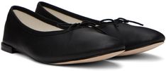 Buffed calfskin ballerina flats in black. · Bow accent at vamp · Grosgrain trim at collar · Plain-woven lining · Stacked leather heel with rubber injection · Leather sole Supplier color: Black Ballerina Flats, Black Bow, Luxury Streetwear, Leather Heels, Calf Skin, Women Wear, Perfect Clothing, Trim, Outfit Accessories