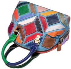 Retro Leather Shoulder Bag For Party, Retro Multicolor Party Bags, Retro Multicolor Bags For Party, Multicolor Leather Party Bags, Multicolor Leather Shoulder Bag For Party, Chromatic Color, Leather Cross, Handbag Accessories, Geometric Pattern