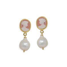 Pink Mini Cameo & Pearls Stud Earrings | Vintouch Italy | Wolf & Badger Blue Topaz Bracelet, Cameo Earrings, New Century, Cameo Jewelry, Italian Jewelry, Pink Mini, Understated Elegance, Pearl Stud Earrings, Online Earrings