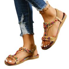 Step out in style with these Women's Roman Sandals. The open toe design and round toe shape add a touch of elegance to your casual outdoor look. Made with high-quality materials, these sandals are not only fashionable but also comfortable to wear. Perfect for strolling around the city or a day at the beach, these Bohemian-inspired sandals will definitely elevate your summer wardrobe. Pair them with a flowy dress or denim shorts for a chic and trendy ensemble. Embrace fashion-forward style with t Outdoor Look, Roman Style, Shoe Cover, Roman Sandals, Bohemian Women, Roman Fashion, Cover Style, Shoe Covers, Milky White