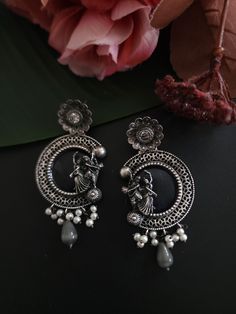 This beautiful earrings are handcrafted by our indian artisian. It has been made by brass and hand polished to make it look outstanding. 3 inches long Trending Silver Earrings, Jhumka Oxidised Earrings, Indian Oxidised Jewellery, Navratri Jewellery Oxidised, Oxidised Silver Jewelry Earrings, Silver Oxidised Jewellery Indian, Jhumka Earrings Aesthetic, Indian Earrings Aesthetic, Oxidised Jewellery Earrings