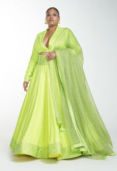 Itrh-Neon Green Crystal Crop Top With Lehenga With Dupatta-INDIASPOPUP.COM Neon Green Lehenga Indian Weddings, Neon Green Lehenga, Crop Top With Lehenga, Crepe Lehenga, Top With Lehenga, Lehenga With Dupatta, Organza Cape, Crystal Fabric, Lehenga Crop Top