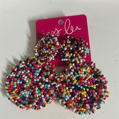 Brand New Seed Bead Earrings From Jess Lea. Never Been Worn. Multicolor Beads For Summer Parties, Trendy Beach Earrings With Colorful Beads, Trendy Beaded Earrings For Beach, Trendy Round Beaded Earrings For Beach, Trendy Colorful Beaded Earrings For Beach, Multicolor Tiny Beads Jewelry For Party, Multicolor Heart Beads Jewelry For Party, Round Beaded Earrings With Dangling Beads For Party, Party Earrings With Colorful Beads In Round Shape