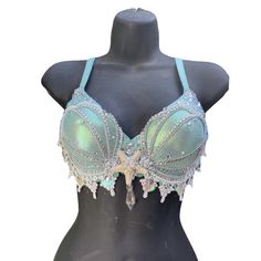 Mermaid Top Costume, Mermaid Bra Top, Siren Costume, Seashell Mermaid, Seashell Bra, Bead Bra, Mermaid Bra, Mermaid Top, Casual Halloween