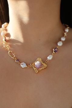 Diamonds Necklace, Unique Necklace, Purple Crystals, Diamond Crystal, Unique Necklaces, Diamond Gemstone, Purple Gold, Real Gold, Cute Art