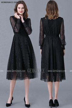 10% off now|Free shipping world-wide. L-5XL Aline Black Lace Tea Length Dress with Long Sleeves at GemGrace. Click to learn our pro custom-made service for wedding dress, formal dress. View #WeddingGuestDresses for more ideas. Long Sleeve Midi Dress With Lace Patchwork For Fall, Fall Long Sleeve Midi Dress With Lace Patchwork, Formal Long Sleeve Midi Dress With Lace Patchwork, Spring Long Sleeve Midi Dress With Lace Collar, Long Sleeve Lace Midi Dress For Fall, Fall Long Sleeve Lace Midi Dress, Black Lace Knee-length Midi Dress, Long Sleeve Midi Dress With Lace Collar, Black Long Sleeve Dress With Lace Collar