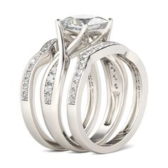 Elegant and eye-catching, this bridal set will win her heart. The engagement ring showcases a princess-cut center stone sparkles on the twist shank. Two coordinating contoured wedding bands add more sparkle to the design. A brilliant beginning to your romantic love story, there is no style more lovely, sophisticated and classic than this brilliant bridal set.Carat Weight: 2.85 ctStone Size: 7*7 mmStone Type: Jeulia® StoneNumber of Stones: 1 Stone Color: Diamond WhiteStone Shape: PrincessCarat We Elegant Bridal Sets With Princess Cut For Promise Ring, Elegant Princess Cut Bridal Promise Ring Set, Silver Bridal Set With Princess Cut Center Stone, Cubic Zirconia Bridal Set With Princess Cut Center Stone, Silver Bridal Sets With Princess Cut Center Stone, Silver Princess Cut Bridal Sets For Promise, Diamond White Bridal Sets With Princess Cut Prong Setting, Cubic Zirconia Bridal Sets - Princess Cut Promise Ring, Cubic Zirconia Bridal Set For Anniversary, Princess Cut