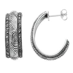 Add the perfect finishing touch to your ensemble with these Lavish by TJM Sterling Silver Marcasite Hidden Texture Semi-Hoop Earrings. Click on this JEWELRY & WATCHES GUIDE to learn about fit, styles, materials and more! Add the perfect finishing touch to your ensemble with these Lavish by TJM Sterling Silver Marcasite Hidden Texture Semi-Hoop Earrings. Click on this JEWELRY & WATCHES GUIDE to learn about fit, styles, materials and more! FEATURES Dimensions: 17.75 x 7.5 mm Backings: post Nickel Elegant Oxidized Sterling Silver Hoop Earrings, Elegant Sterling Silver Hoop Earrings With Oxidized Finish, Elegant Round Hoop Earrings With Oxidized Finish, Elegant Oval Earrings With Oxidized Finish, Elegant Silver Hoop Earrings With Oxidized Finish, Sterling Silver Marcasite, Jewelry Earrings Hoops, Gender Female, To Learn