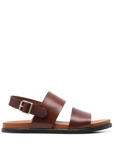 cognac brown leather buckle-fastening slingback strap branded leather insole open toe flat rubber sole Sandals Brown, Brown Leather Sandals, Buckle Sandals, Sport Sandals, Suede Sandals, Open Toe Sandals, Brown Shoe, Leather Buckle, Online Shopping Clothes