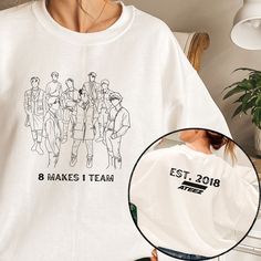 Ateez Sweatshirt, Ateez Shirt, Atiny, Kpop Sweatshirt, Kpop Merch, Ateez Merch, OT8, Ateez Creewneck, Kpop Crewneck, Kpop Shirt, Kpop Tee Ateez 8 makes 1 team! Atiny, this one is for you! This design was so fun to make and these 8 talented amazing humans deserved their own sweatshirt to match the tote! For those that like the oversized look we recommend upsizing 1-2 sizes depending on how oversized you want it. This sweatshirt does run true to size, but is also a loose fit, so keep that in mind 🤗 ✨CREWNECK✨ 50% cotton, 50% polyester Medium-heavy fabric  Loose fit Sewn-in label Runs true to size Width (IN) Length (IN) Sleeve S 20 27 33.5 M 22 28 34.5 L 24 29 35.5 XL 26 30 36.5 2XL 28 31 37.5 3XL 30 32 38.5 White Kpop T-shirt With Crew Neck, Kpop Relaxed Fit Crew Neck T-shirt, Kpop Cotton Tops With Screen Print, Kpop Long Sleeve T-shirt With Letter Print, White Cotton K-pop Style Tops, White Long Sleeve Kpop Style Tops, White Long Sleeve Kpop Tops, White Kpop Graphic Print Sweatshirt, Kpop Screen Print Top With Crew Neck