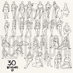 an illustrated set of various poses and body shapes for the 30 - minute exercise program