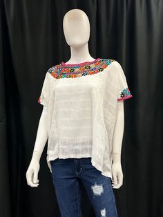 This gorgeous Huipil is handwoven in Coban Guatemala. It has embroidered flowers around the neck and sleeves. Huipil is made out of manta with natural dyes; I would recommended washing with cold water and air dry.  Measurements: Width 32" Lenght 25" Sleeve Opening 8" Neck Opening 9" Coban, Natural Dyes, Embroidered Flowers, Guatemala, Air Dry, Clothing Items, Halloween Shopping, Cold Water, Beauty Book