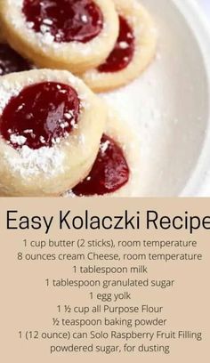 the recipe for easy kolacri cookies is displayed on a plate