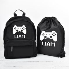 A lovely Personalised Gaming Backpack especially printed for your little boy. This sweet Gamer School Bag is the perfect size and has your child's name on. This lovely Gamer Rucksack, Boys School Backpack can be used for nursery, school, church or clubs. A mini toddler starting school size. Featuring a gamer console control. Kids Children Student Backpack, Back To School bags are a lovely choice. Dimensions- JUNIOR: 38 x 28 x 19cm INFANT: 33 x 24 x 17cm ----------------------------------------- Customizable Backpack Bag For Gifts, Customizable Black Backpack For Everyday Use, Customizable Black Travel Backpack, Back To School White Backpack, Casual Black Backpack For Gift, Customizable Black Backpack For Back To School, Personalized Backpack As Gift, Customizable Standard Backpack For Gifts, Customizable Standard Backpack For Gift