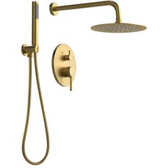 the shower head and handset are shown in gold