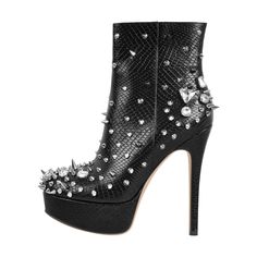 Black Rhinestone Rivet Studded Platform Ankle Boots Retro Leggings, Stiletto Heel Boots, Men High Heels, Men In Heels, Platform Stilettos, Pu Heels, Black Boots Women, Platform Ankle Boots, Round Toe Heels