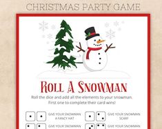 a christmas party game with a snowman on it