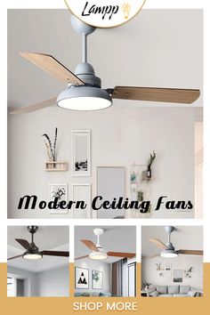 Lamppo 42'' Ceiling Fan Modern Wood Blade Fan Lighting in 4 Colors Living Room Ceiling Lights Half Vaulted, Living Room With Fireplace Ceiling Lights, How High To Hang Ceiling Fan, Ceiling Fan Modern, Colors For Living Room, Cross Ventilation, Fan Lighting, Rooms Design, Modern Ceiling Fan