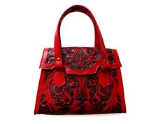 "Amazing hand-tooled leather bag is made of best quality leather, high-quality vegetable tanned leather. This bag has a pretty red color, a stylish way to carry all the daily essentials, genuine leather and smell amazing. Measurements: Width: 32 cm (12.5\") Height: 23 cm (9\") Depth: 14 cm (5.5\") * solid metal nickel-plated hardware and rivets * Materials: genuine leather, vegetable tanned leather * Color: Red. If you have any question or need more information, don't hesitate to contact me, I a Traditional Red Rectangular Satchel, Hand Tooled Red Rectangular Bag, Red Hand-tooled Rectangular Bag, Red Hand Tooled Rectangular Bag, Traditional Red Top Handle Bag, Red Hand Tooled Bag For Daily Use, Leather Bag With Engraved Details For Everyday Use, Leather Bag With Engraving For Everyday Use, Engraved Leather Bag For Everyday Use