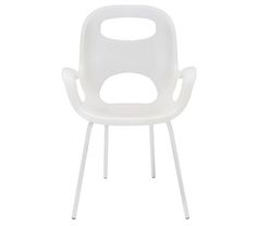 a white plastic chair with metal legs