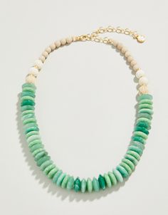 Feel like you're on vacation every day with our Gaia Beaded Necklace featuring natural green stone beads that remind you of the coast. Please note: This design features natural stones and each piece is one-of-a-kind. Colors and patterns may vary slightly from the image shown. Necklaces Pink, Lowcountry Style, Supplements Packaging, Jade Bead Necklace, Jewelry Editorial, Spartina 449, Lizzie Fortunato, Necklace Ideas, Stone Wrapping