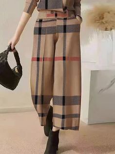 Women Spring/Fall Plaid Urban Natural High Elasticity Daily Loose Straight pants H-Line Pants Luxury Casual Dress Pants For Fall, Luxury Tapered Bottoms For Fall, Chic Cheap Bottoms For Fall, Trendy Date Night Outfit, Style Blazer, Elegant Dresses Classy, Fall Plaid, Stylish Pants, Chic Sweaters