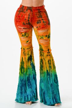 Tie dye flare denim pants, Super stretch premium denim, Ripped jeans, Hand made special tie dye SIZE+FIT -FRONT RISE: 11 1/2" / INSEAM: 34" / BOTTOM OPENING:32"-S(5/7), M(9/11), L(13/15), XL(15/17) Model Measurements View Size on Model S Height 5'7" Bust 34" Waist 27" Hips 37.5 Luxury Closets, Closets Design, Festival Fits, Rock Princess, Painted Clothes Diy, Character Clothing, Tie Dye Pants, Purple Candy, Gorgeous Outfits